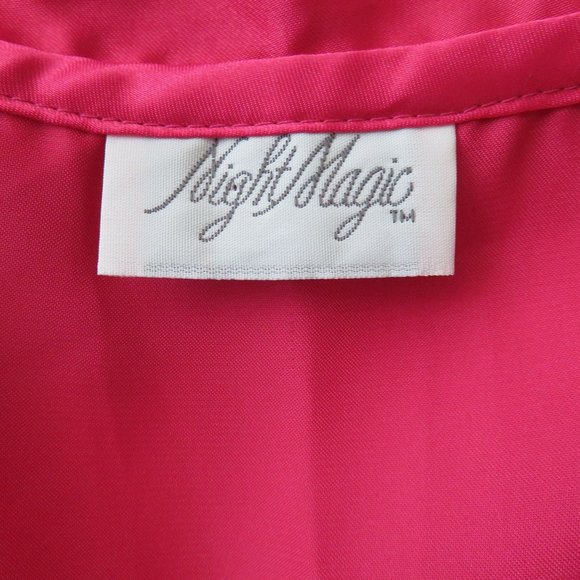 Vintage 80s Night Magic Hot Pink Kimono Robe Medium Knee Length Belted USA Made - Picture 7 of 10
